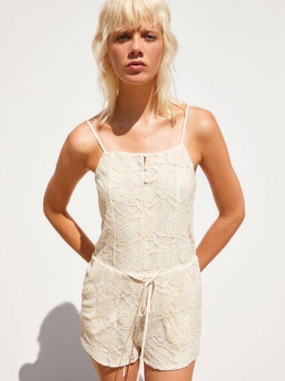 ZARA Floral Lace Romper Playsuit Spaghetti Strap Cottagecore Jumpsuit, White NWT